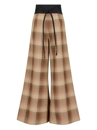Rosie Assoulin tie-plaid palazzo trousers - women - Fabric - 12 - Brown
