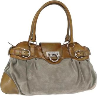 Ferragamo Pre-owned Shoulder Bags, female, Gray, Size: ONE SIZE Pre-owned Suede Shoulder Bag