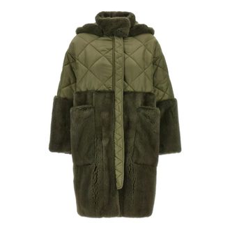 BLANCHA Faux Fur & Shearling Jackets, female, Green, XS, Nylon Diamond-Visone Long Down Jacket