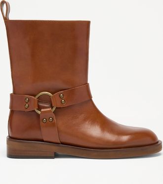 Russell & Bromley BLACKFORD Womens Brown Leather Mid Calf Harness Boot