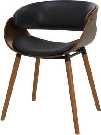 Rendez-Vous Déco Silla de piel sintética negra y chapa de nogal - Polo