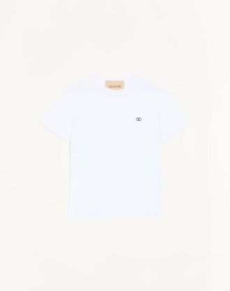 Valentino Valentino Cotton T-Shirt with VLogo Embroidery