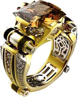 Generic Unisex Ring Vintage Gothic Luxury Shiny Rhinestones Electroplating Decoration Gifts Men Women Cubic Zirconia Fidget Ring Jewelry, Suitable for Parties