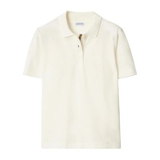 Burberry Tops, Dames, Wit, L, Katoen, Polo shirt van katoenen piqu&eacute; met ruitdetail