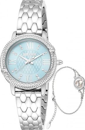 Just Cavalli Womens JC1L276M0045 Ladies Signature Snake Viperized Watch and Bracelet Gift Set - Silver - One Size