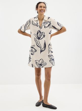 Contemporaine Womens Floral sketches straight-fit linen dress