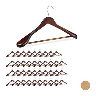 Relaxdays Pack 40 Perchas Traje Anchas, Madera-metal, 24 X 44,5 X 5,5 Cm, Marr&oacute;n