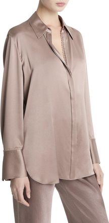 Vince Lace Trim Relaxed Silk Shirt