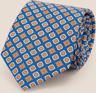Oswin Hyde Mens Light Blue Geometric Pattern Silk Tie