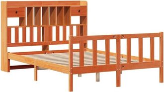vidaXL Bookcase Bed without Mattress Wax Brown 150x200 cm King Solid Wood Pine vidaXL
