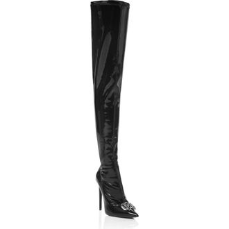 Philipp Plein Latex High Plein Heels Overknees Boots Gothic Plein Women in Black at Nordstrom, Size 38