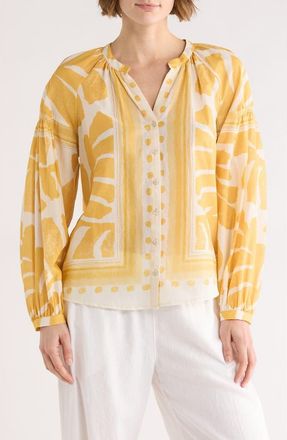 Daniel Rainn Long Sleeve Cotton Top in R388 Golden Khaki at Nordstrom Rack, Size X-Small