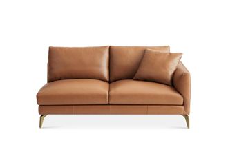 Castlery Lena Leather Right Arm 2 Seater Sofa, Cocoa American Top Grain Leather, Brass Leg