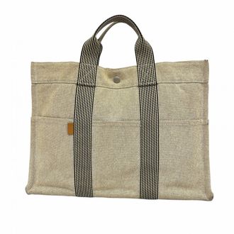 Herm&egrave;s Gray Canvas Tote Bag (Pre-Owned)