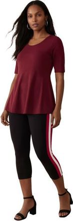 Jessica London Everyday Stretch Cotton Capri Legging in Rich Burgundy Stripe at Nordstrom, Size 20