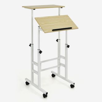 Costway Costway Escritorio Con Ruedas Mesa De Trabajo Movible Carro Para Trabajar Sentados O De Pie (natural)