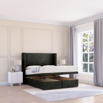 Sloomy Devonshire Dumfries Fabric Ottoman Bed End Opening With Sprung Memory Mattress & 54 Inch Floorstanding Headboard With Wings | Size: Single