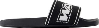 Alexander Wang Zwarte Webbing Pool Slides - Gecoat Canvas - Dames - Sandalen - Zwart - 36 EU - Schoenen