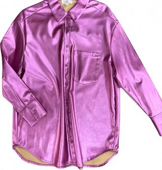 Entro Womens Dreams Metallic Button Down Shirt In Pink