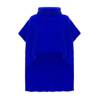 Americandreams Americandreams, Jassen, Dames, Blauw, ONE Size, Wol, Elektrisch Blauwe Mouwloze Poncho
