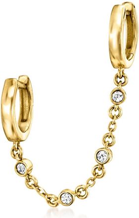RS Pure by Ross-Simons Diamond-Accented Double-Piercing Single Earring in 14kt Yellow Gold