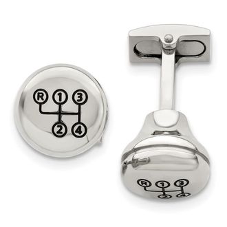 Diamond2Deal Stainless Steel Polished Enameled Stick Shift Design Cufflinks