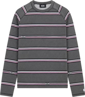 GCDS Gestreepte Wafel Trui met Lange Mouwen - Dames - Longsleeves - Grijs - XS - Katoen - Tops