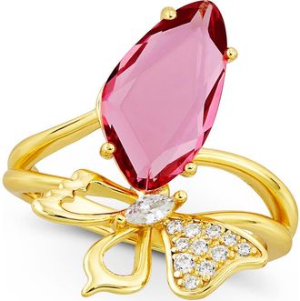 Savvy Cie Jewels Carved Stone Butterfly Ring in Yellow Gold at Nordstrom Rack, Size 10