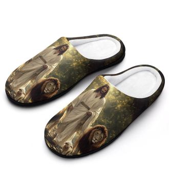 Generic Christian-Lion Sheep Womens Slippers Warm House Slippers Indoor House Shoes with Anti-Skid Rubber Sole
