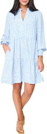 Gibsonlook Printed Tiered Long Sleeve Dress in Sky Blue Off White Dot at Nordstrom, Size Xx-Small