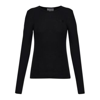 Ganni Top met lange mouwen - Dames - Longsleeves - Zwart - M - Katoen - Tops