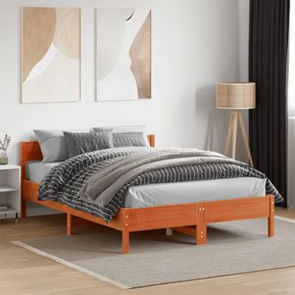 vidaXL Cama Sin Colch&oacute;n Madera Maciza De Pino Marr&oacute;n Cera 140x190 Cm Vidaxl