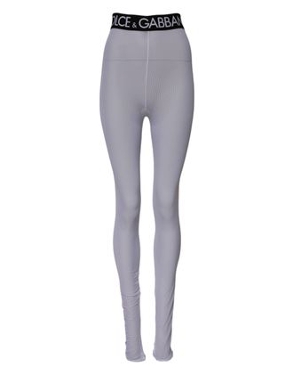 Dolce & Gabbana Womens Logo Waistband Leggings - Light Grey