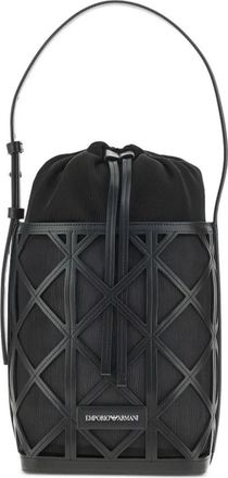 Emporio Armani Leren en Mesh Bucket Bag - Dames - Schoudertassen - Zwart - ONE Size - Leer - Tassen