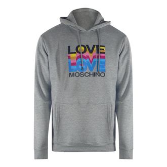 Moschino Mens Love Multi Logo Grey Hoodie Cotton - Size X-Large