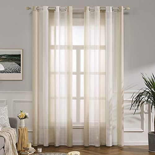 Rideau Voilage Moderne Blanc Marron - Lot Prêt à Poser - Largeur >250 Cm, Longueur 101-150 Cm - Neuf