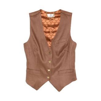 Elisabetta Franchi Vests, female, Brown, Size: L Linen Blend Gilet
