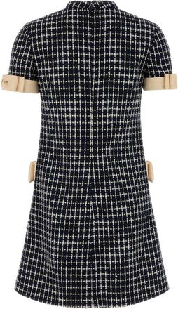 Valentino Garavani Womens Embroidered Tweed Dress Black Virgin Wool Cotton