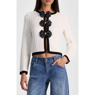 Alice & Olivia Akira Bow Cardigan in Soft White/Black at Nordstrom Rack, Size Small