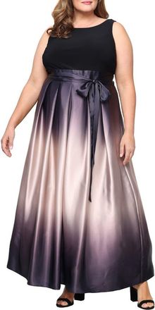 S.L. Fashions Ombr&egrave; Satin Gown in Black/Champagne at Nordstrom, Size 16W