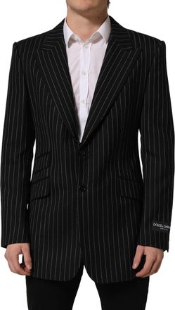 Dolce & Gabbana Mens Black Stripes Wool Single Breasted Blazer Polyester Clothing