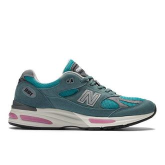 New Balance Unisex Made in UK 991v2 en Verde/Gris, Gamuza/Malla, Talla 38.5