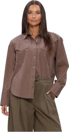 Notre-V NV-Isabe Mini Check - Dames - Overhemden - Bruin - 2XL - Katoen - Overhemden