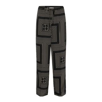 Soaked In Luxury Black Monogram Trousers with Elastic Waist - female - Soaked in Luxury - Wide Trousers - Black - XL - Trousers