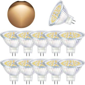 Elle Bombilla Led Gu5.3, Led Mr16 12v 5w Equivalente A L&aacute;mpara Hal&oacute;gena De 50w Blanco C&aacute;lido 3000k, Bombillas Led Puntuales No Regulables, Paquete De 10