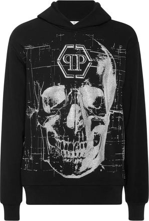 Philipp Plein Hoodies & sweatvesten, Heren, Zwart, L, Katoen, Fleece Hoodie Sweatshirt Glass Skull