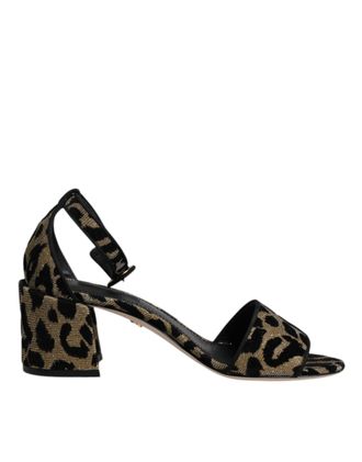 Dolce & Gabbana Gold Leopard Ankle Strap Heels Sandals Womens Shoes