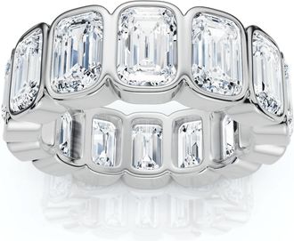 Pompeii3 8Ct Emerald Cut Bezel Diamond Eternity Band 14k Gold/Pt Wedding Ring Lab Grown