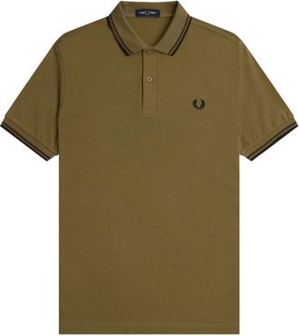 Fred Perry Herenpoloshirt met dubbele kraag (Zwart/Kaki Groen)