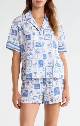 PJ Salvage Notch Collar Top & Boxers Woven Short Pajamas in Denim at Nordstrom, Size X-Small
